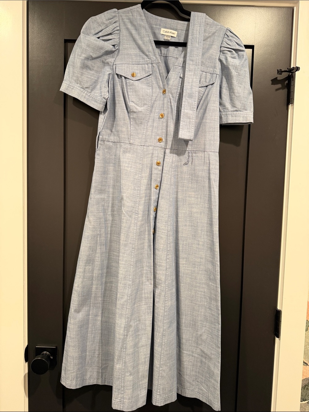 Calvin Klein Pale Blue Button Dress with Belt